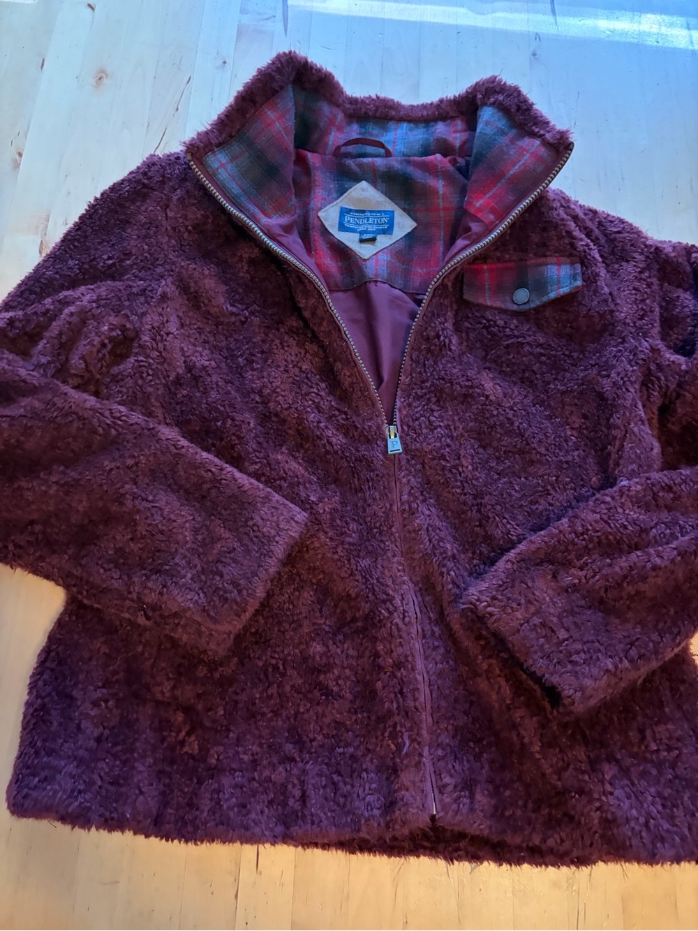 Pendleton Plush Zip-Up Jacket - Burgundy